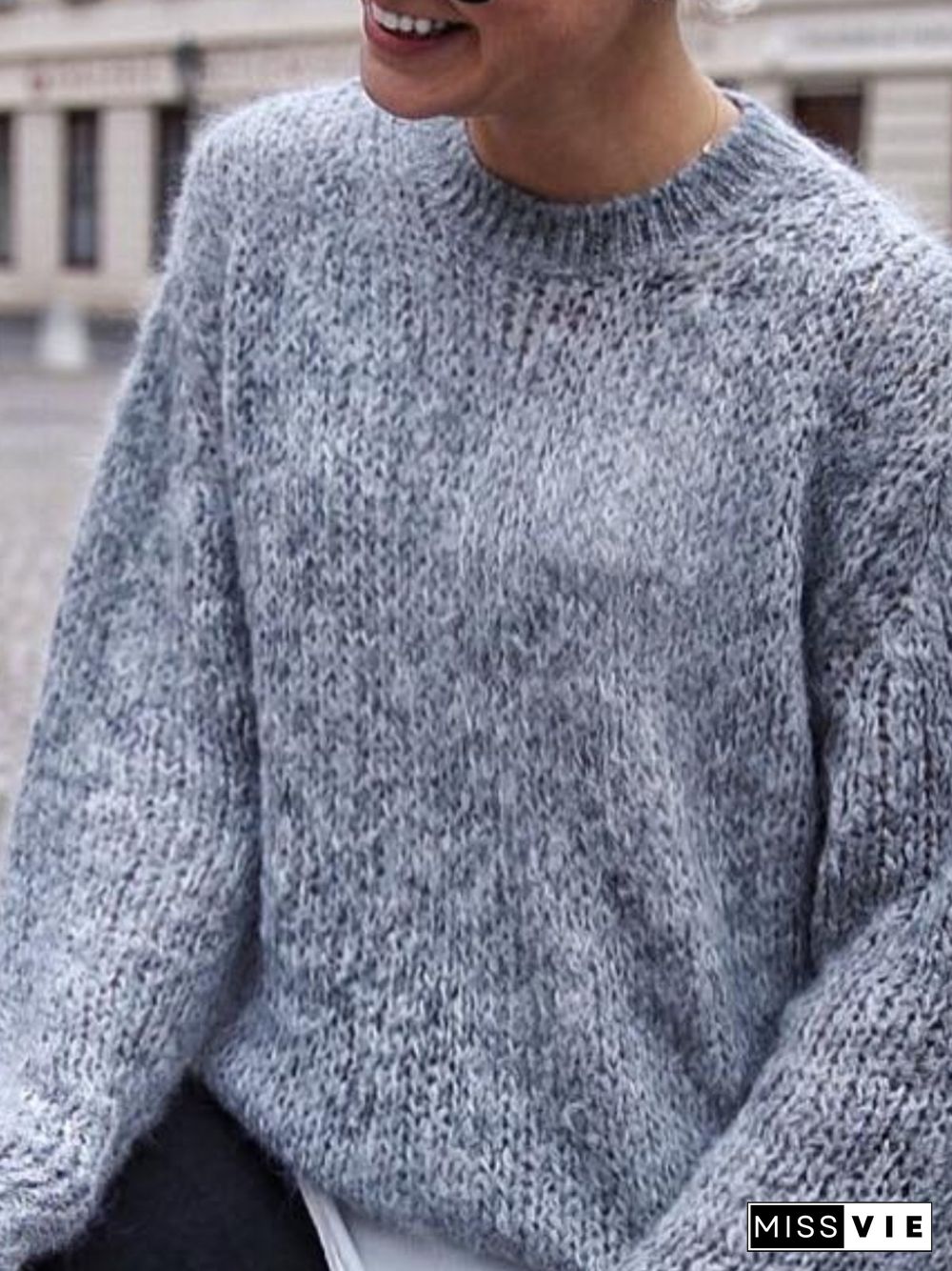 Casual Autumn Cotton Natural Mid-weight Daily Long sleeve Crew Neck Sweater for Women