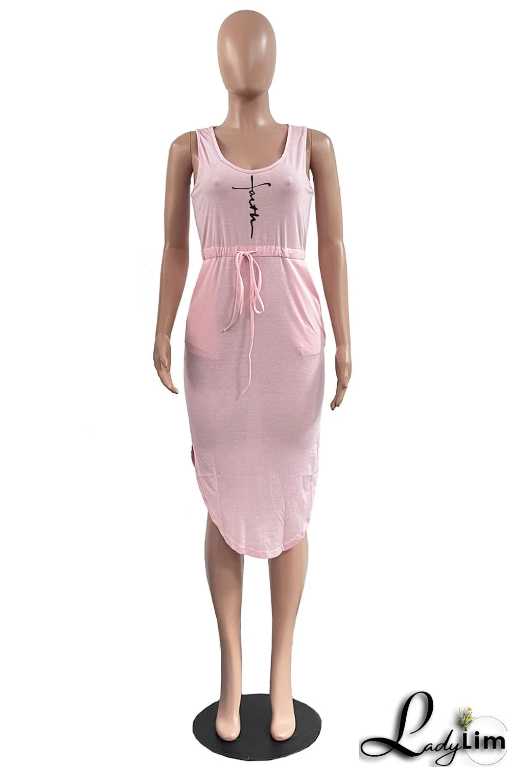 Black Fashion Casual Print Basic U Neck Vest Dress