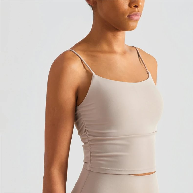 Types of Buy scrunch sides u back nude feeling spaghetti strap gym cropped tank top with pads on Hergymclothing at a great price on Hergymclothing