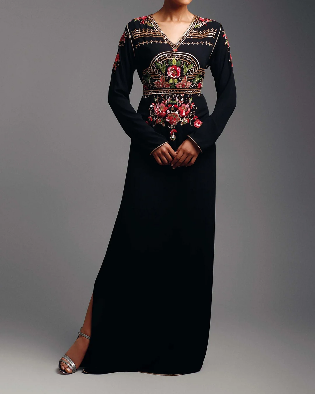 embroidered floral long dress