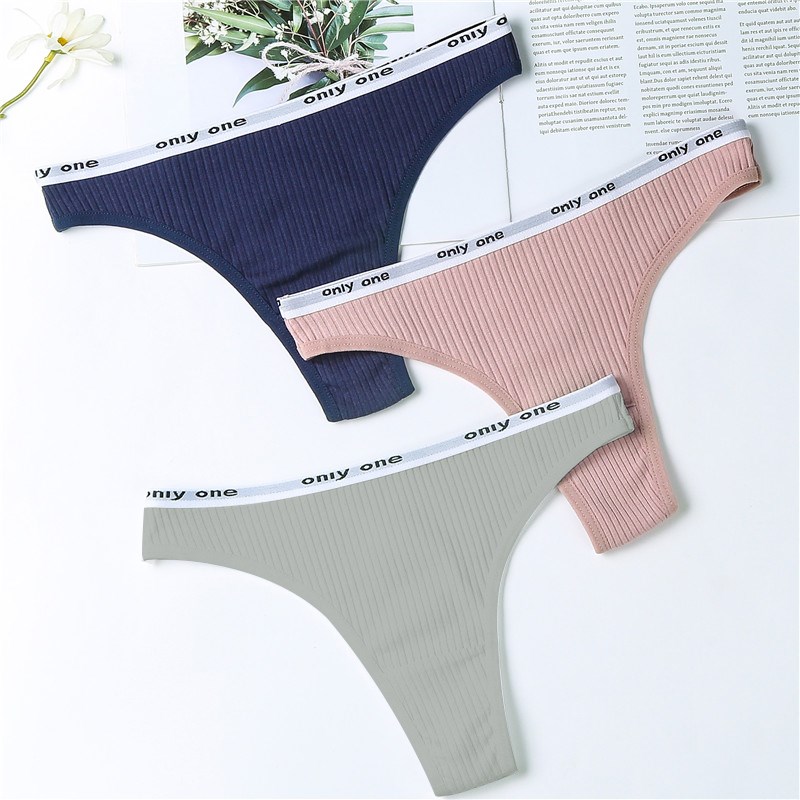 Hbcoland 3Pcs/Lot Women's Cotton G-String Thong Panties String Underwear Women Briefs Sexy Lingerie Pants Intimate Ladies Letter Low-Rise