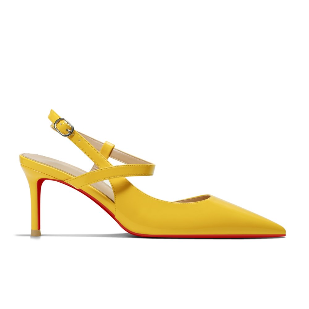 65mm Women Slingback Red Bottom Pumps Ankle Strap Jenlove Stiletto Mid Heel Close Pointed Toe Dress Red Soles Sandals Shoes-MERUMOTE