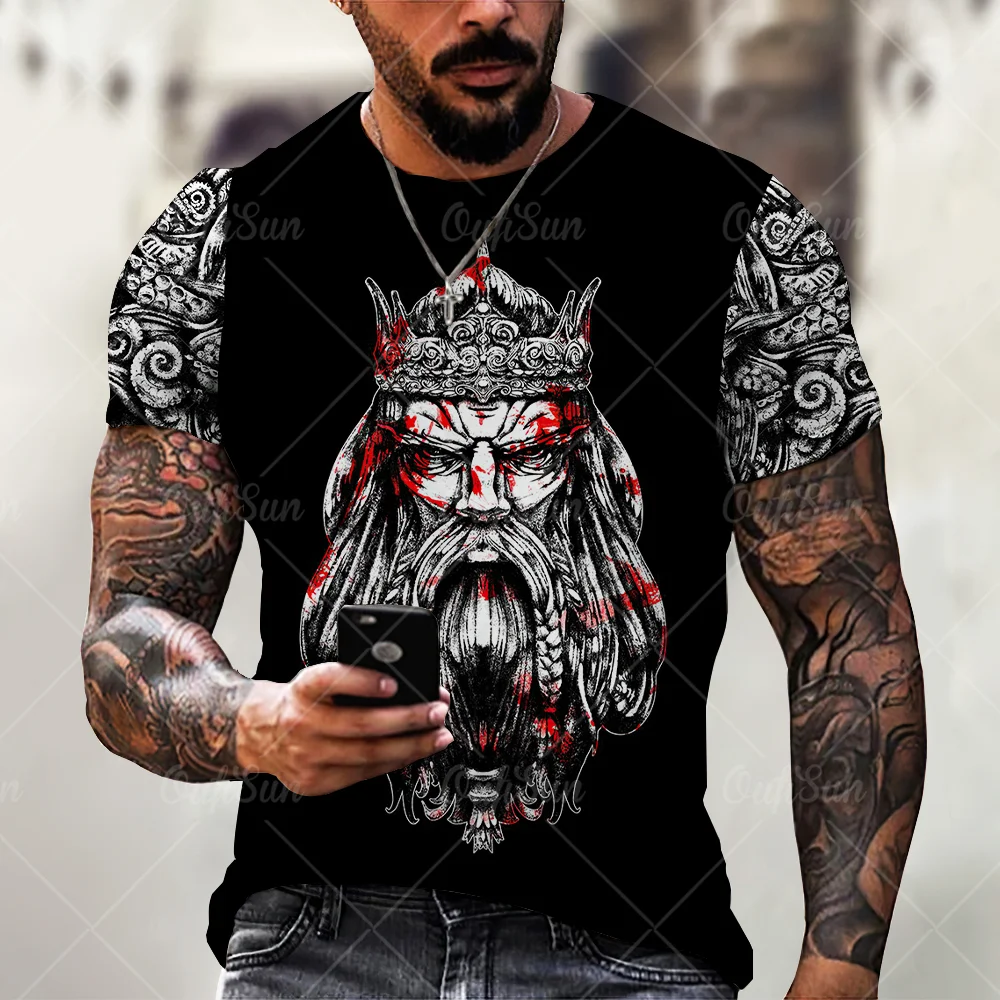 Viking Symbol Tattoo Raven 3D Printed Summer Short Sleeve Men's T-Shirts-VESSFUL
