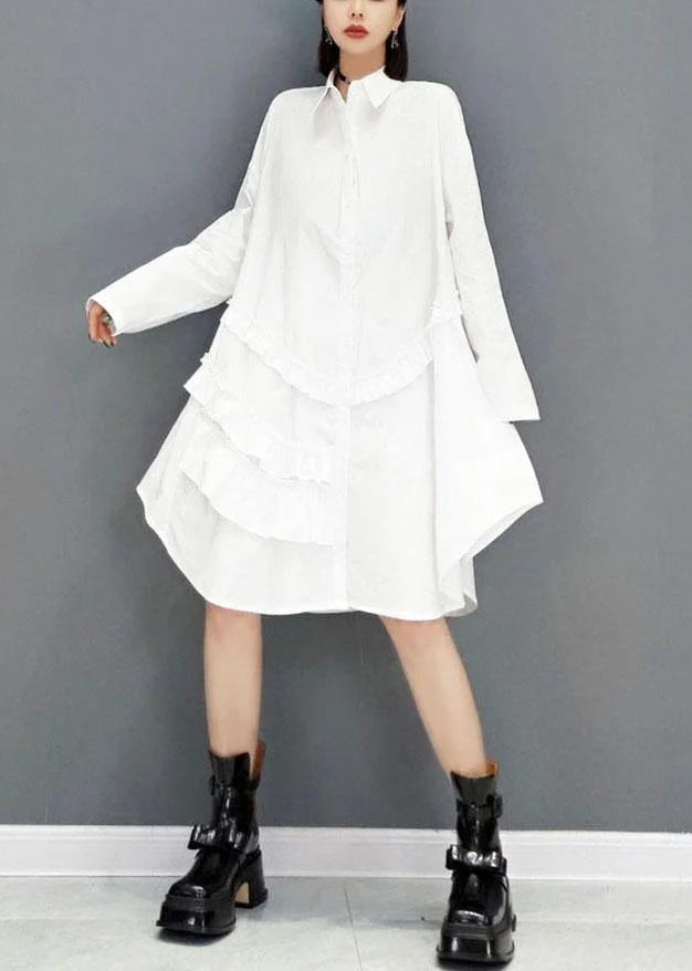 Casual White Peter Pan Collar Button Fall Long Sleeve Dresses