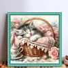 Cat Sleeping In A Pink Basket-11CT Stamped Cross Stitch 40*40cm/15.75*15.75in
