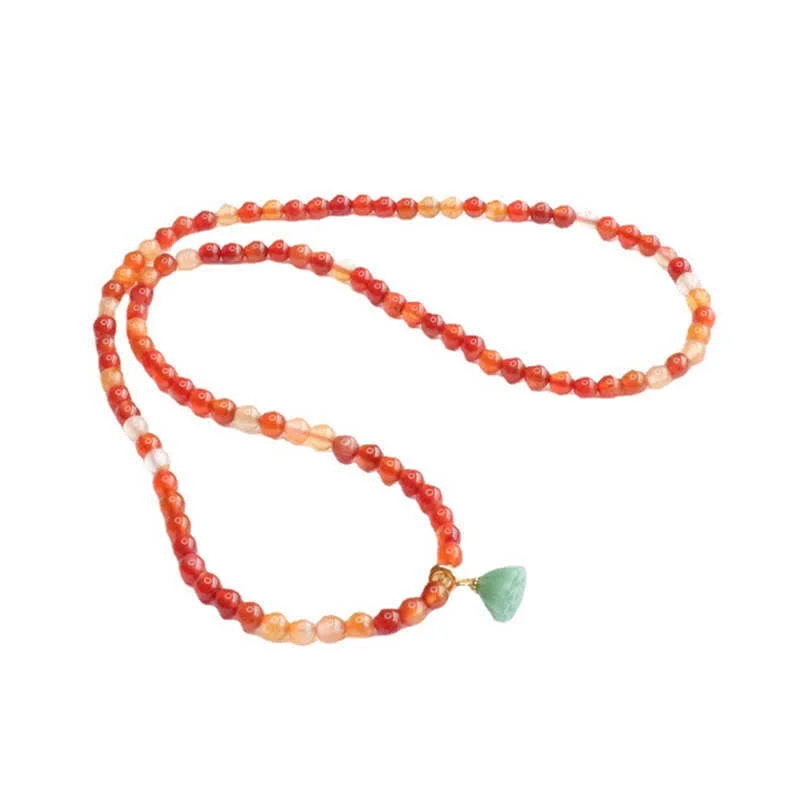 Natural Red Agate Jade Lotus Confidence Blessing Auspicious Bracelet