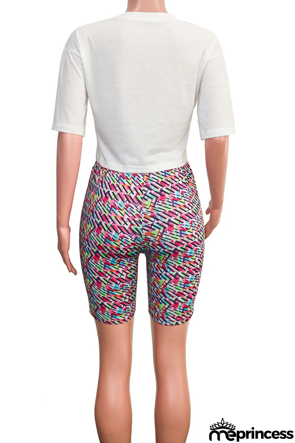 Brown Polyester Fashion Casual Print Two Piece Suits Straight Short Sleeve Two Pieces