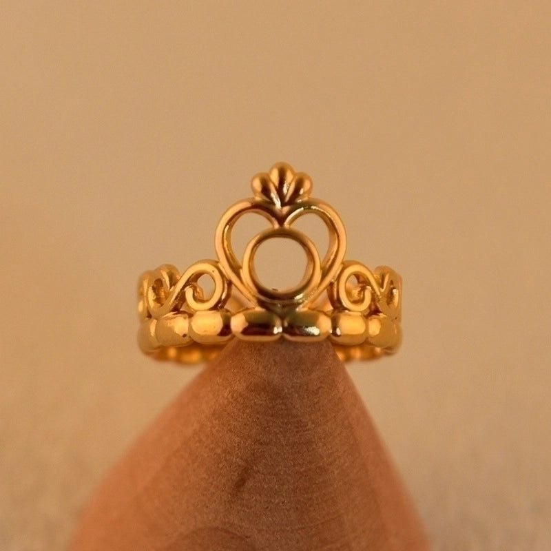 Retro Crown Titanium Steel Plating Open Ring 1 Piece