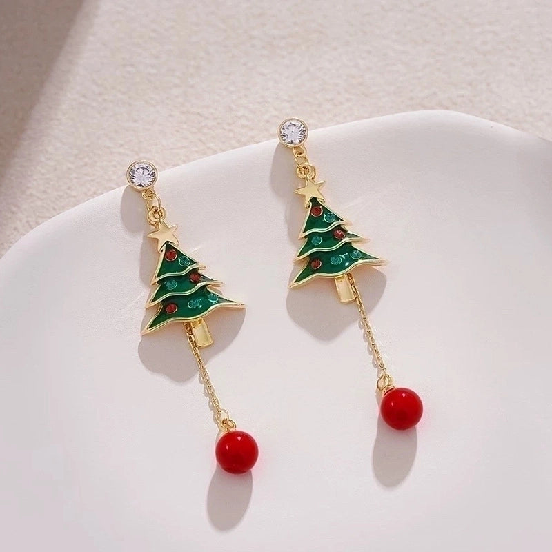 Fashion Christmas Tree Snowman Snowflake Alloy Enamel Rhinestones Women’s Drop Earrings Ear Studs 1 Pair