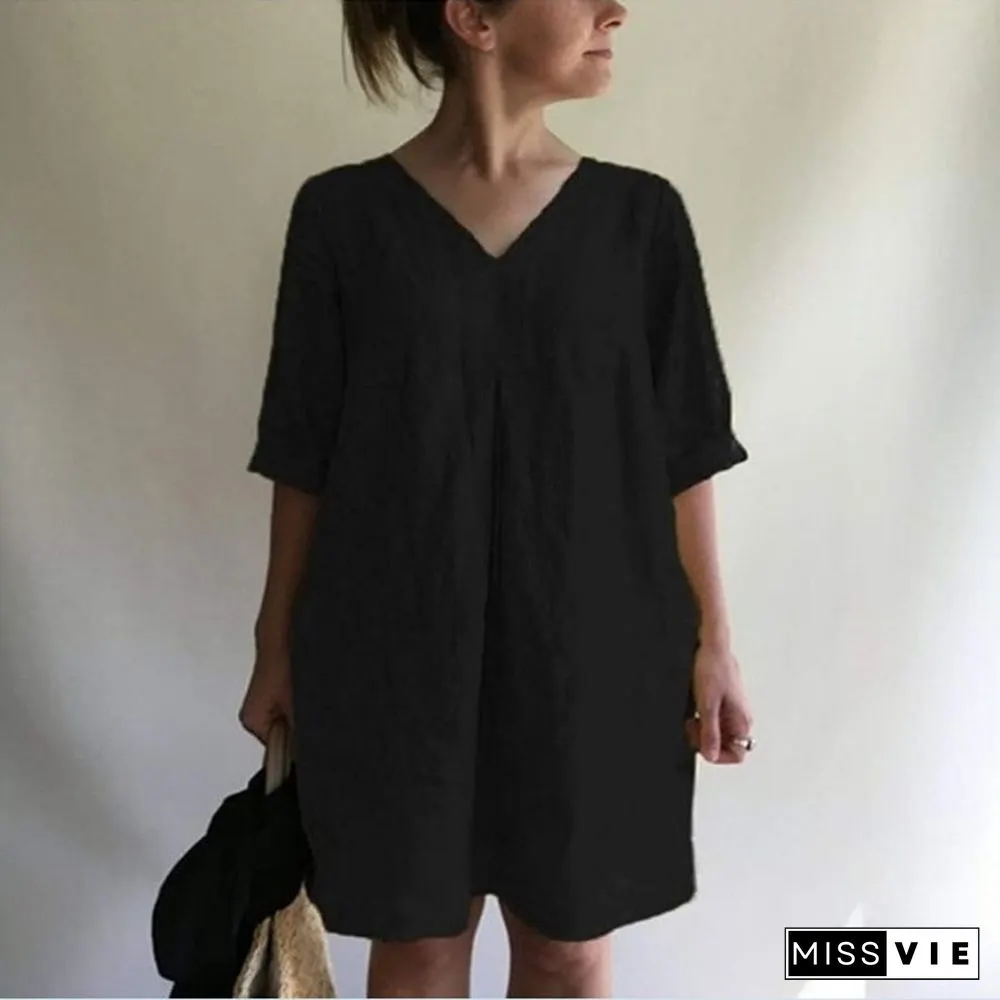 Cotton Crew Neck Short Sleeve Dresses