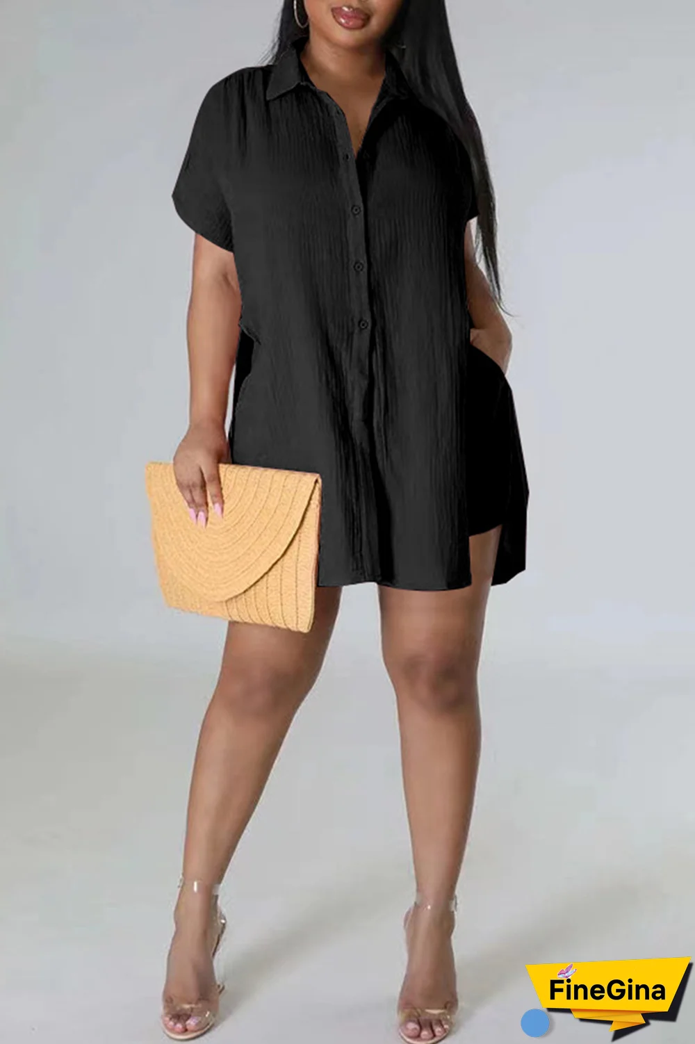 Pink Casual Solid Patchwork Turndown Collar Short Sleeve Two Pieces