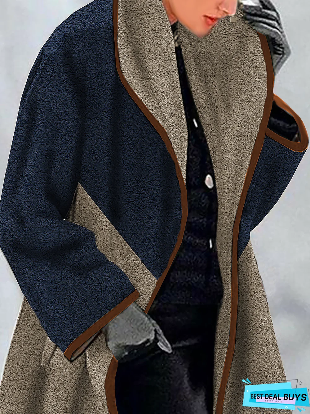 Color Block Loose Shawl Collar Teddy Jacket