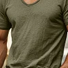 Men's Solid Color V-neck Cotton Short-sleeved T-shirt by Inlyline