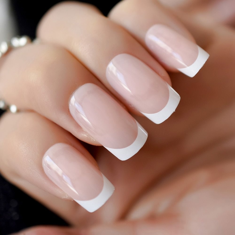 Hello Paris Classical French Nail Medium Natural Artificial Nails Square White French Style Smile Line Finfernails