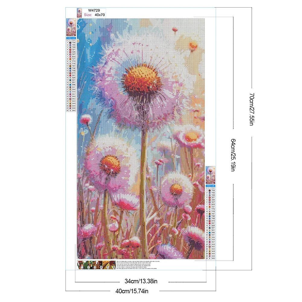 Diamond Painting - Full Round Drill - Pink Dandelions(Canvas|40*70cm)