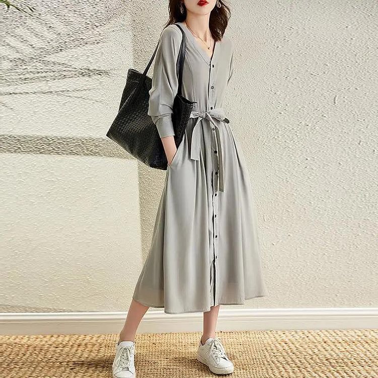 Gray A-Line Casual Dresses
