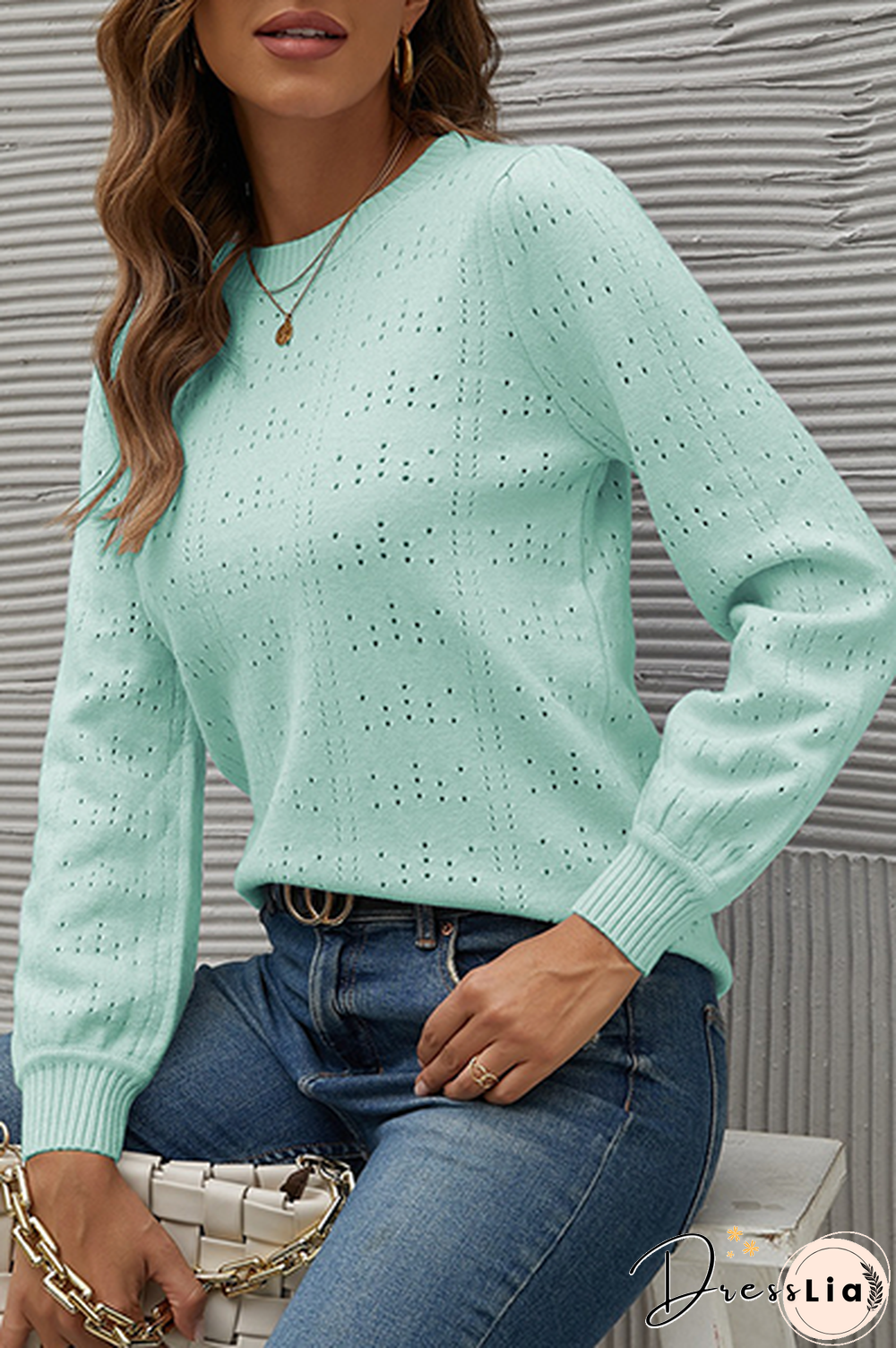 Casual Solid Hollowed Out Split Joint O Neck Tops