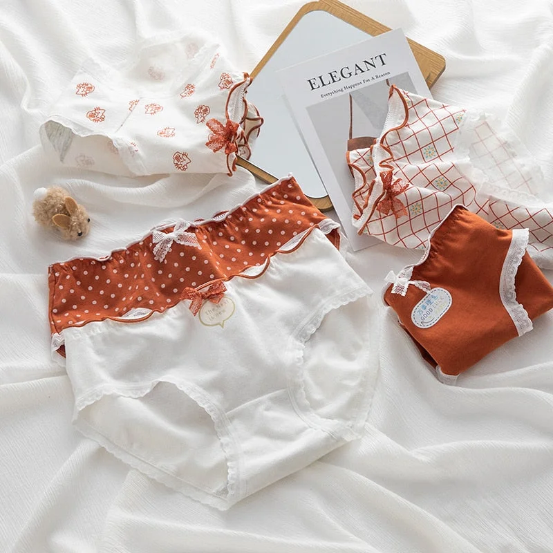 PCS / M-XL Cotton Panties Women's Underwear Panty Lovely Girl Dot Underpants Waist Seamless Comfort Briefs Female Lingerie