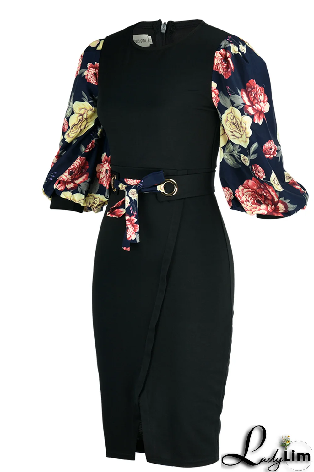 Royal Blue Fashion Print Patchwork O Neck Pencil Skirt Dresses