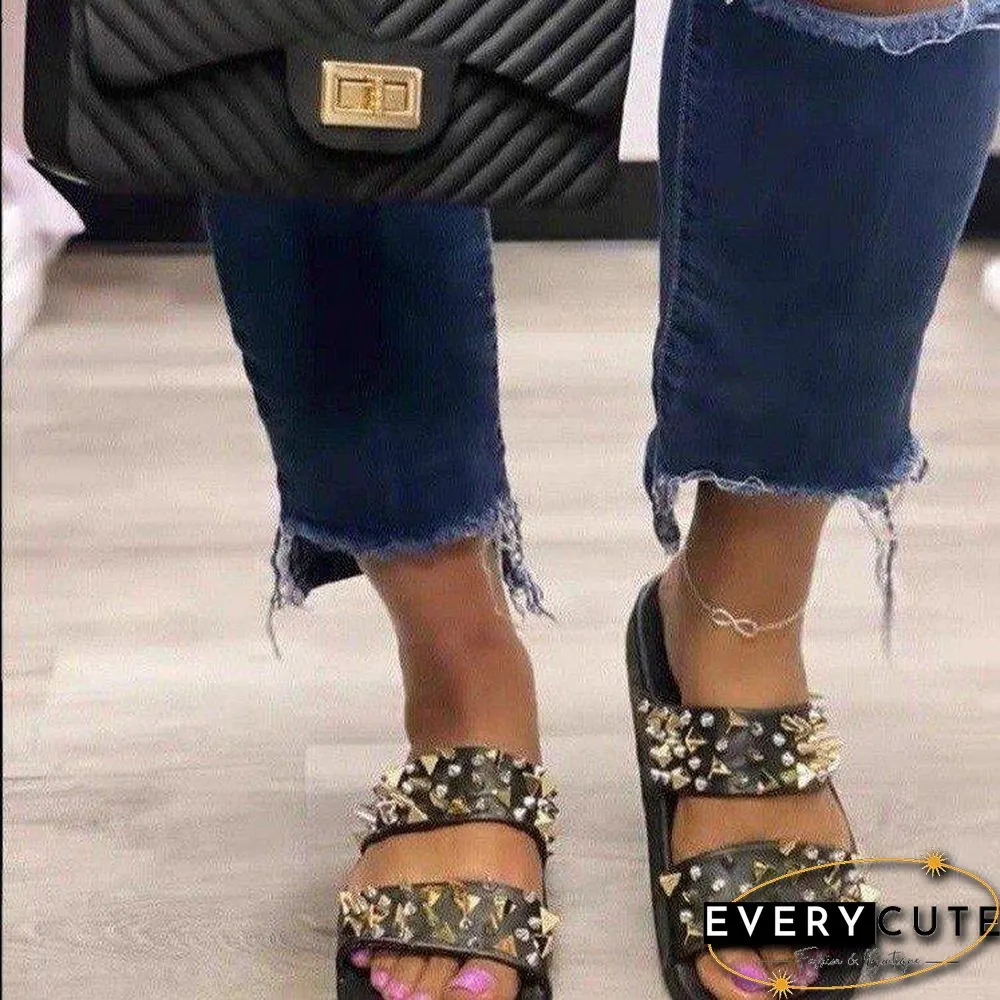 Pure Color Thick-Soled Rivet Slipper