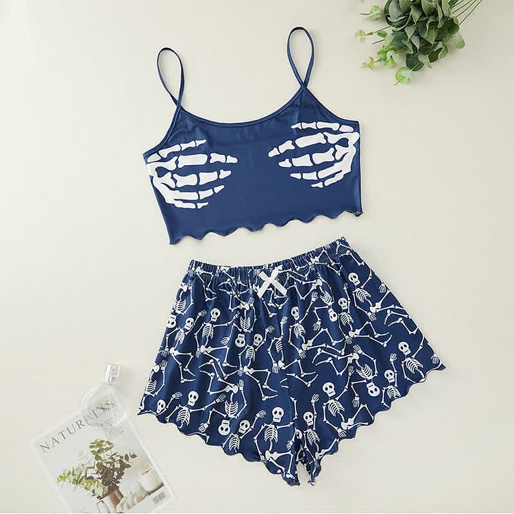 Skeleton Hands Print Tank Top Skeleton Print Shorts Set