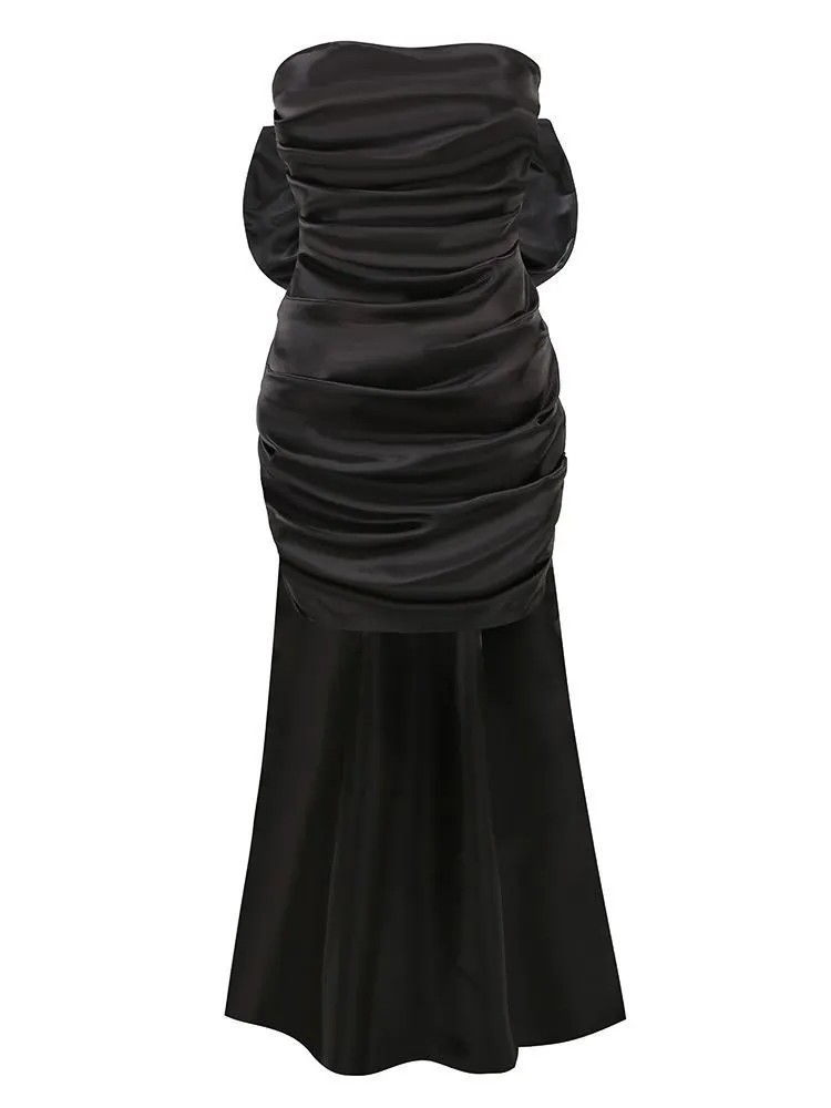 Brownm High-End Women's Black Sexy Folding Bag With A Thoracic Dress Can Be Removed With A Bow Trim Ribbon