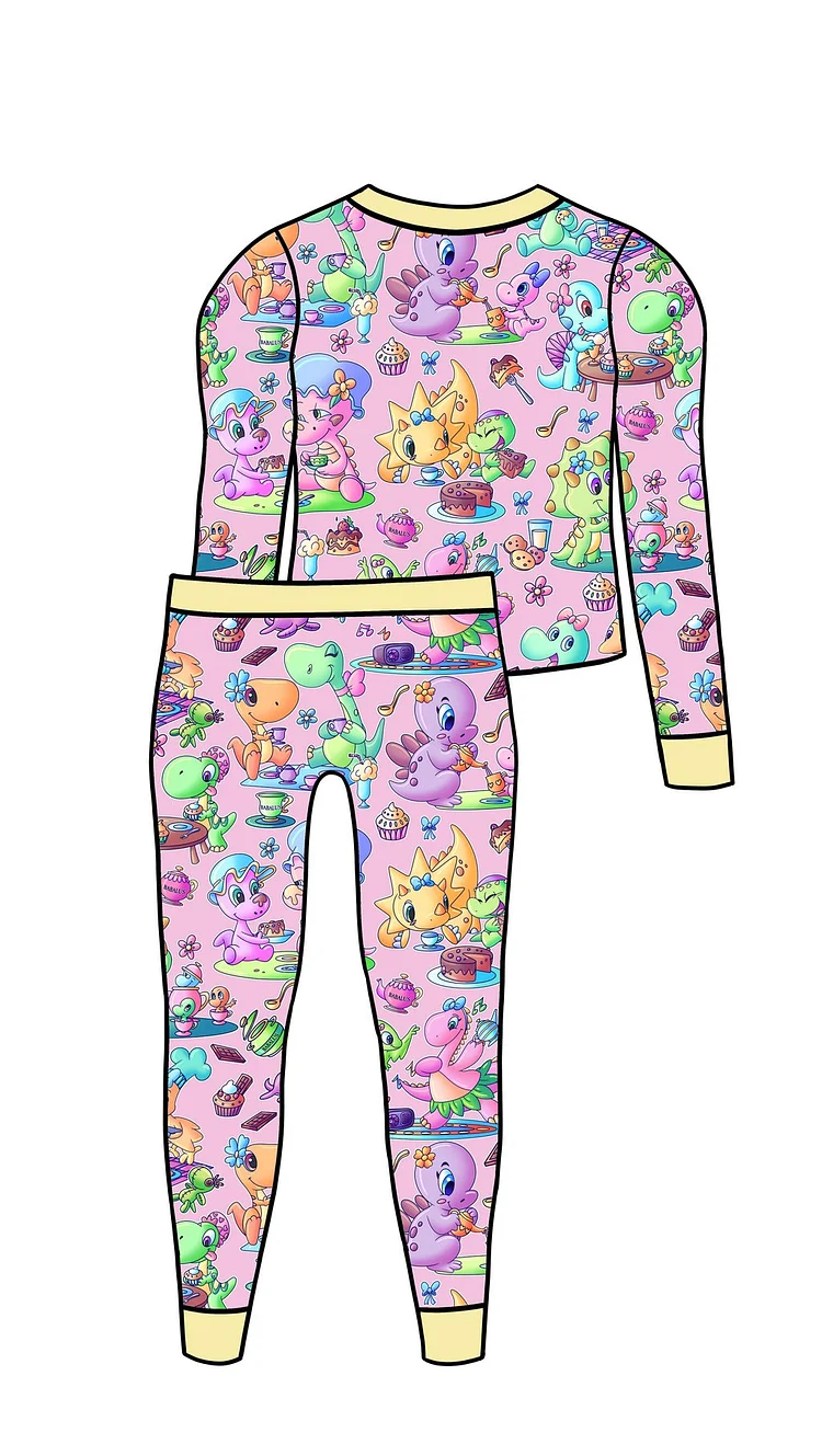 Dinosaur Tea Party Two Piece Bamboo Pajamas