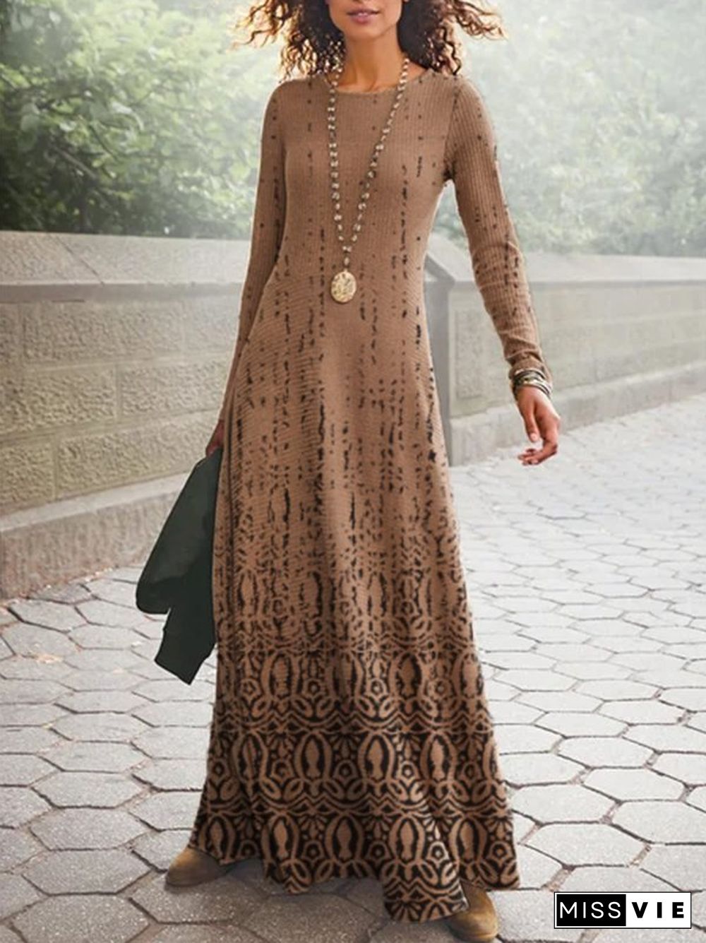 Abstract Casual Crew Neck Dresses