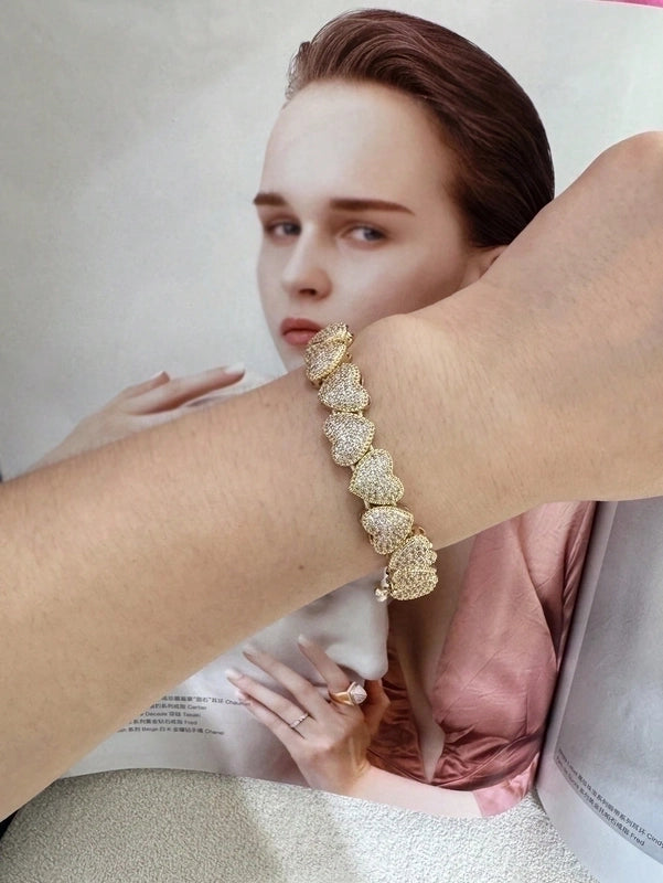 Brass 18K Gold Plated Drawstring Sector Square Heart Shape Zircon Drawstring Bracelets