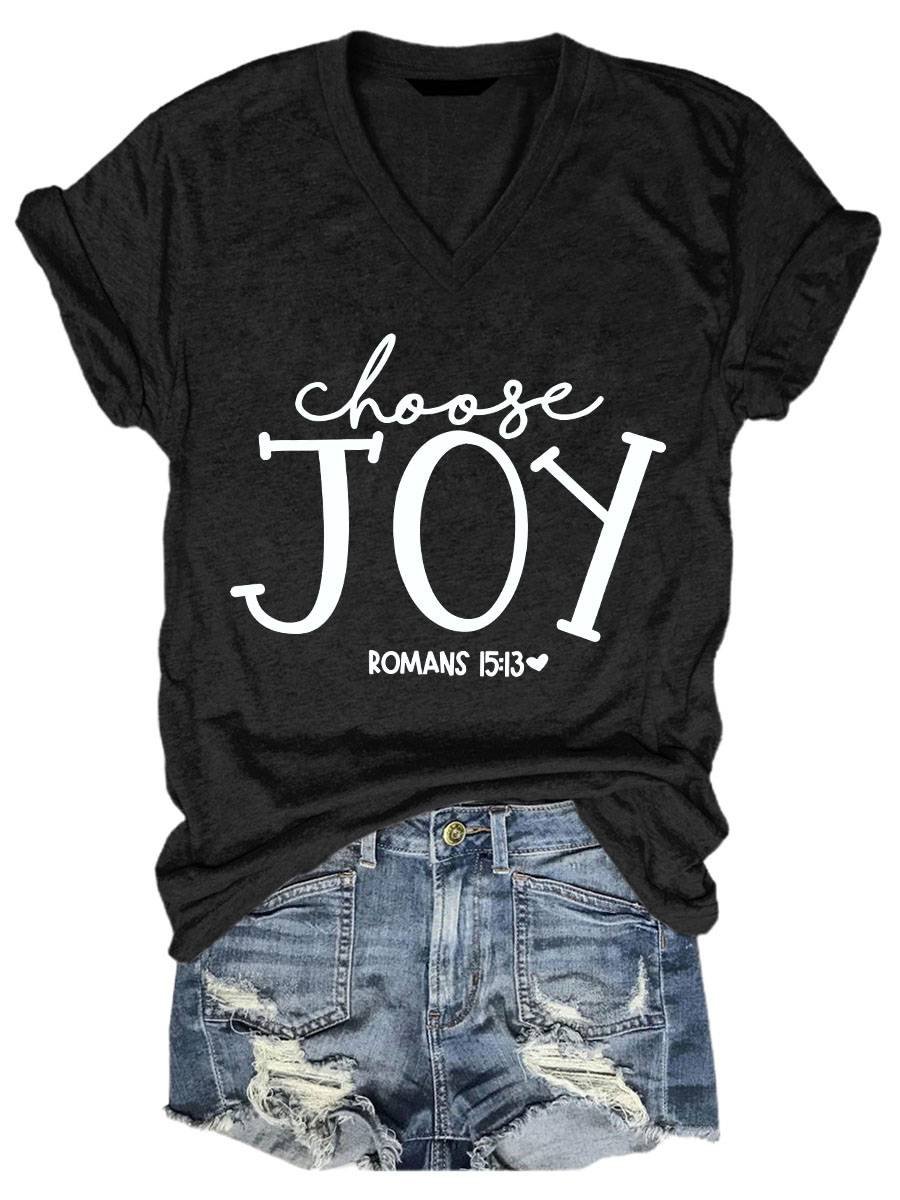 Choose Joy Print Casual V-neck T-shirt