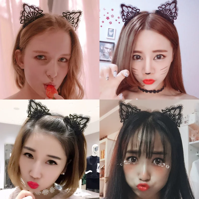Uveng Love Lingerie Accessories Korean Version Of Cute Cat Ear Lace Plush Haired Cat Female Ornament Christmas Party