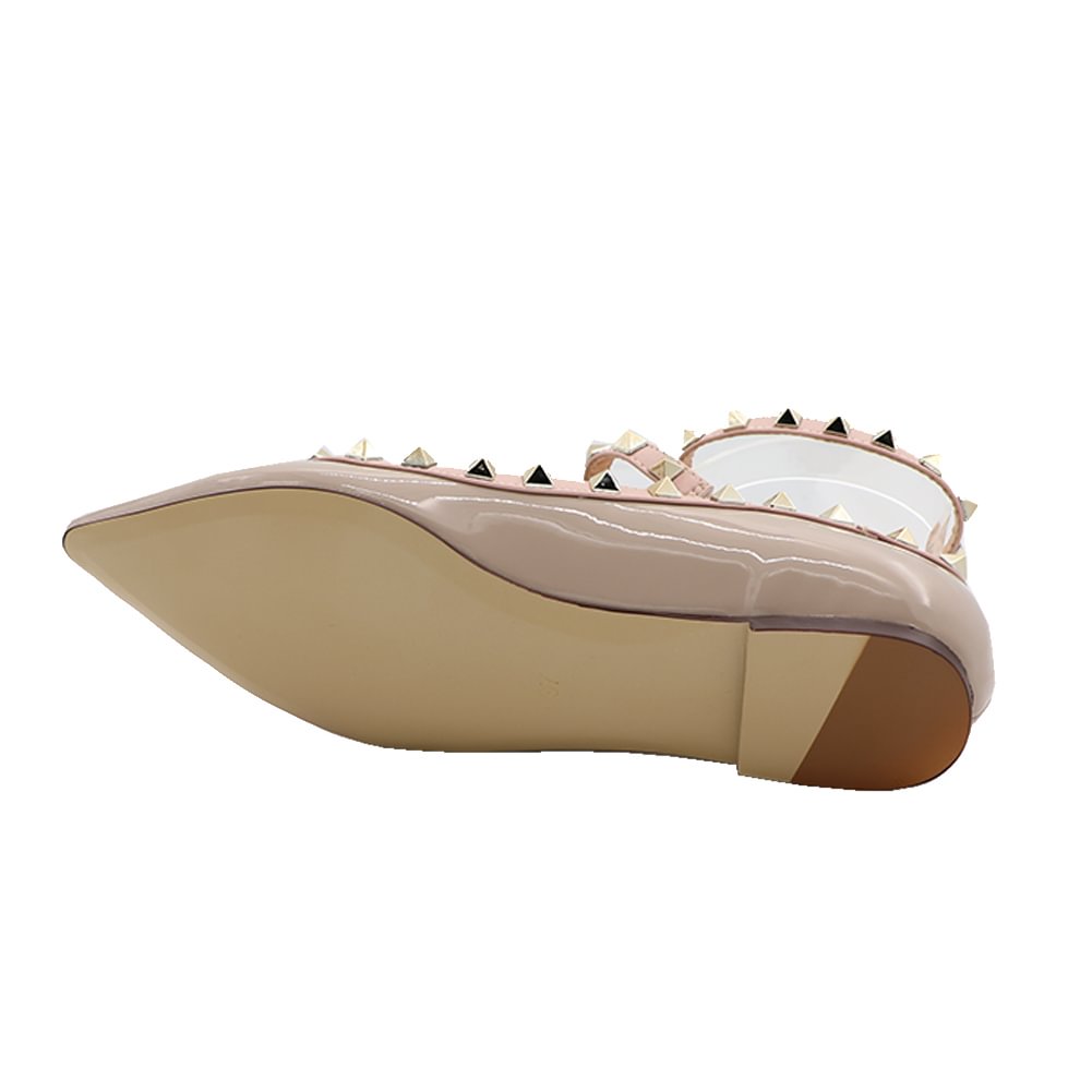Women's Flats Rivets Rockstud Daily Pointed Toe Ballet Apricot Patent Shoes-vocosishoes