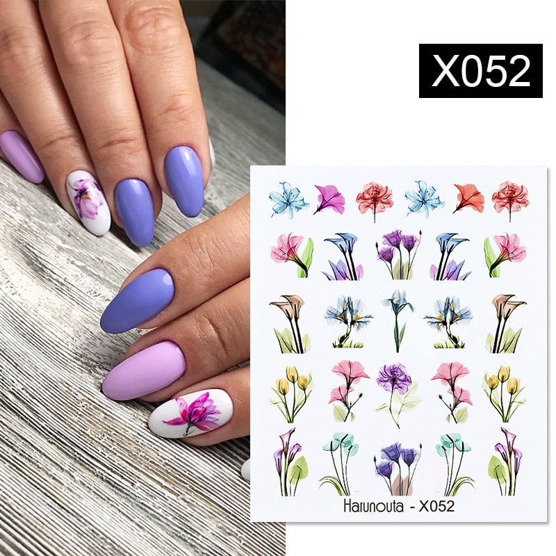 Harunouta Ink Painting Flowers Leaves Water Decals Simple Floral Bouquet Transfer Stickers Slider Nail Art Decoration
