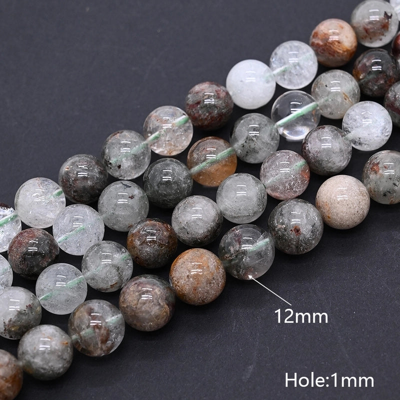 1 Strand/Package 10mm 6mm 8mm Hole Under 1mm Hole 1~1.9mm Natural Stone Green Phantom Quartz Round Simple Polished Jewelry Accessories