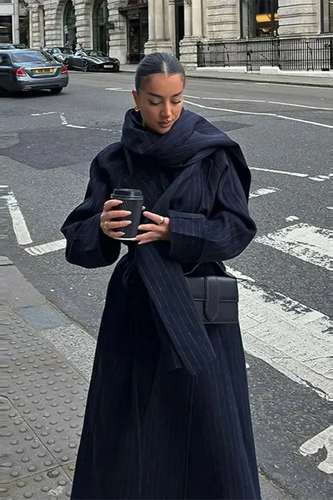 Vintage Striped Long Trench Coat