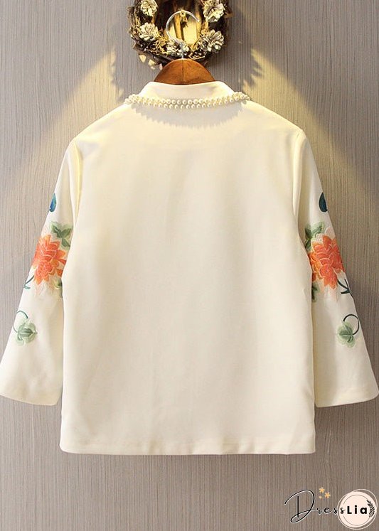 White Stand Collar Button Coats Long Sleeve