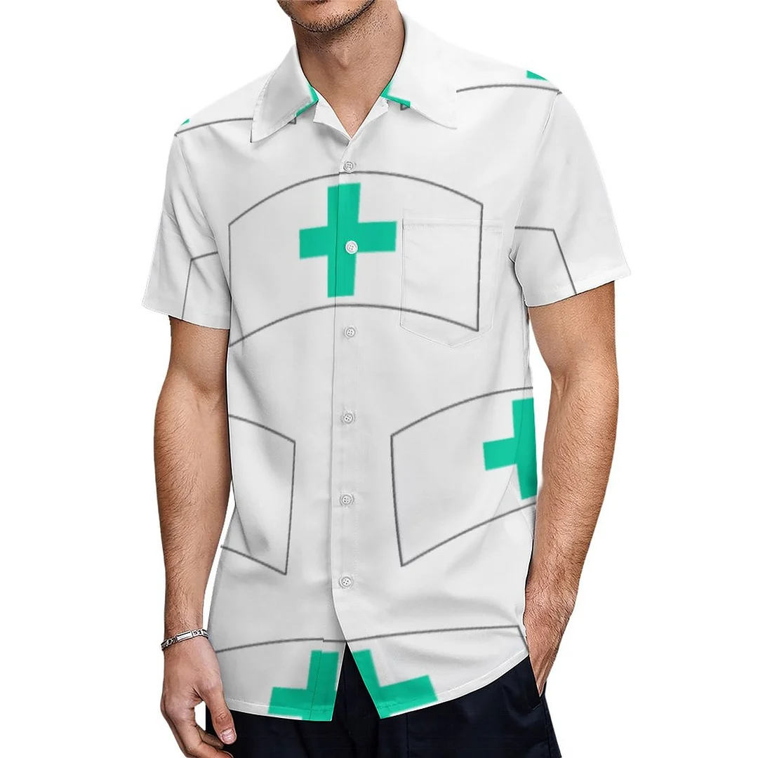 Short Sleeve Nurse Pattern Hawaiian Shirt Mens Button Down Plus Size Tropical Hawaii Beach Shirts