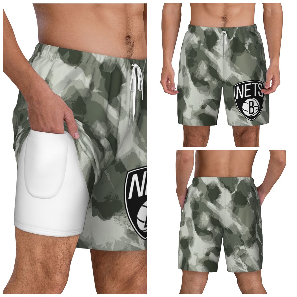 Brooklyn Nets Camo Men's Swim Trunks with Compression Liner