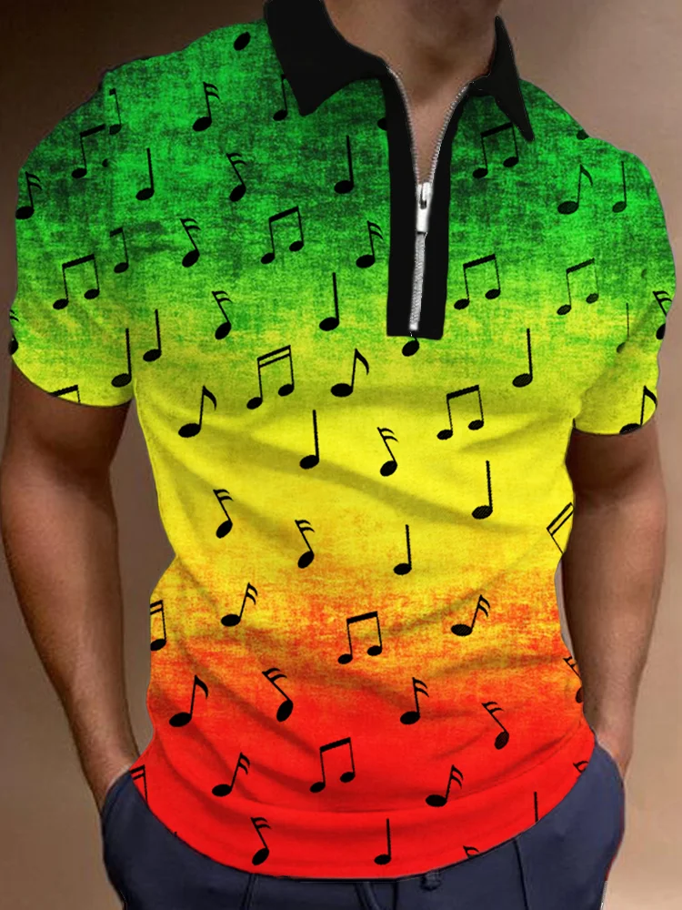 BrosWear Men's Reggae Rasta Music Notes Inspired Polo Shirt