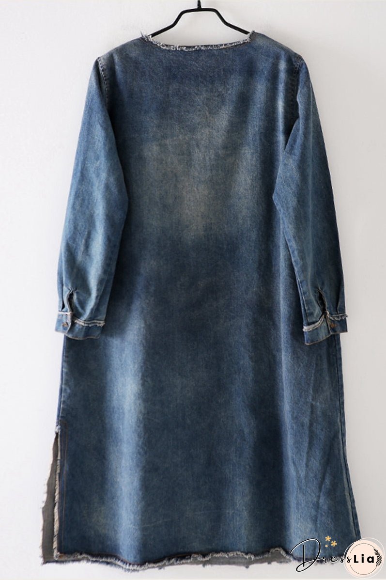 Vintage Casual Blue Denim Dresses Women Clothes