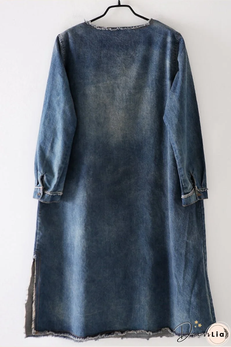Vintage Casual Blue Denim Dresses Women Clothes