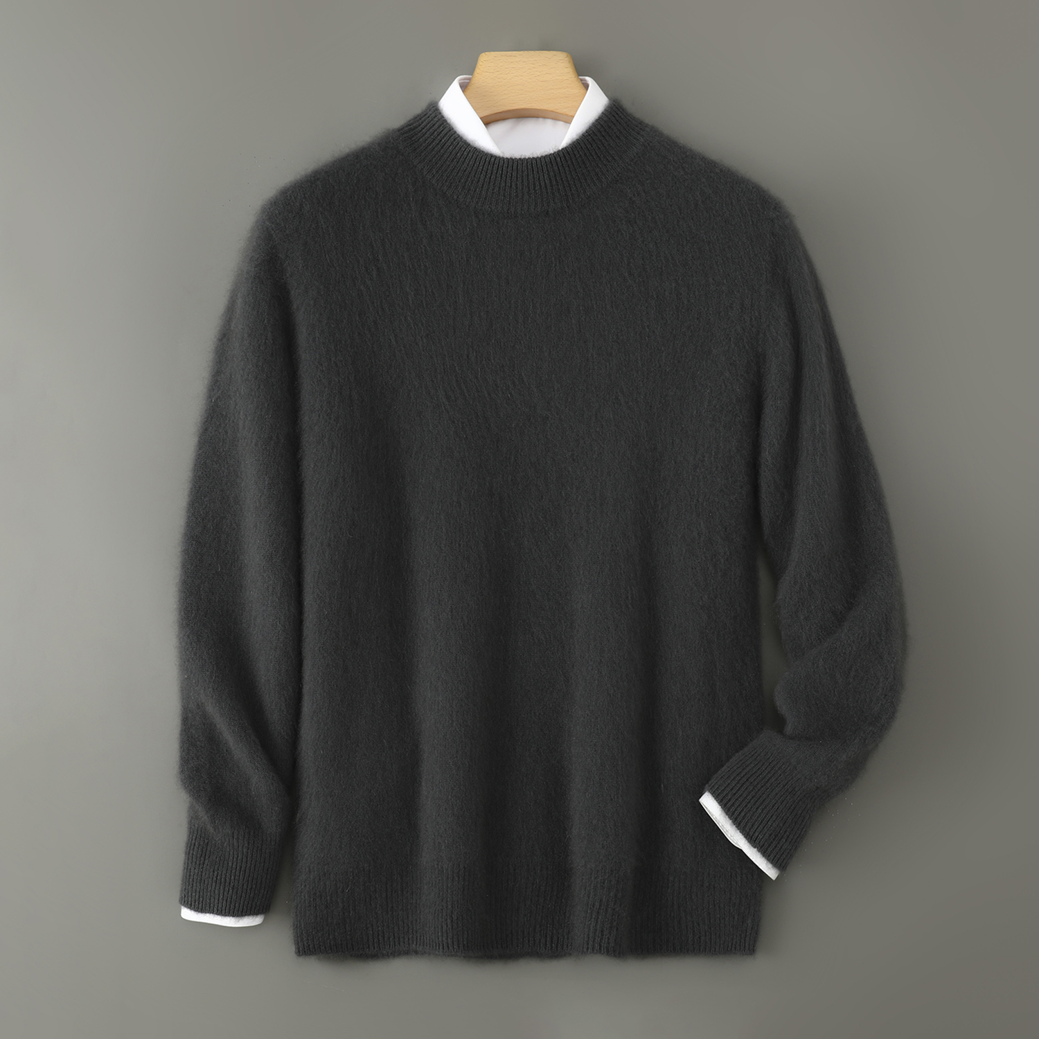 Men's Heavyweight Wool Sweater | Mock Neck for Rountine REAL SILK LIFE