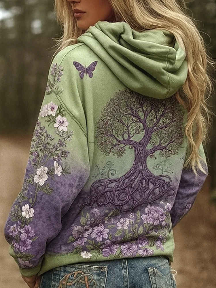 Frauen Wikinger Baum des Lebens Gem&uuml;tliche warme Zip-up-Strickjacke