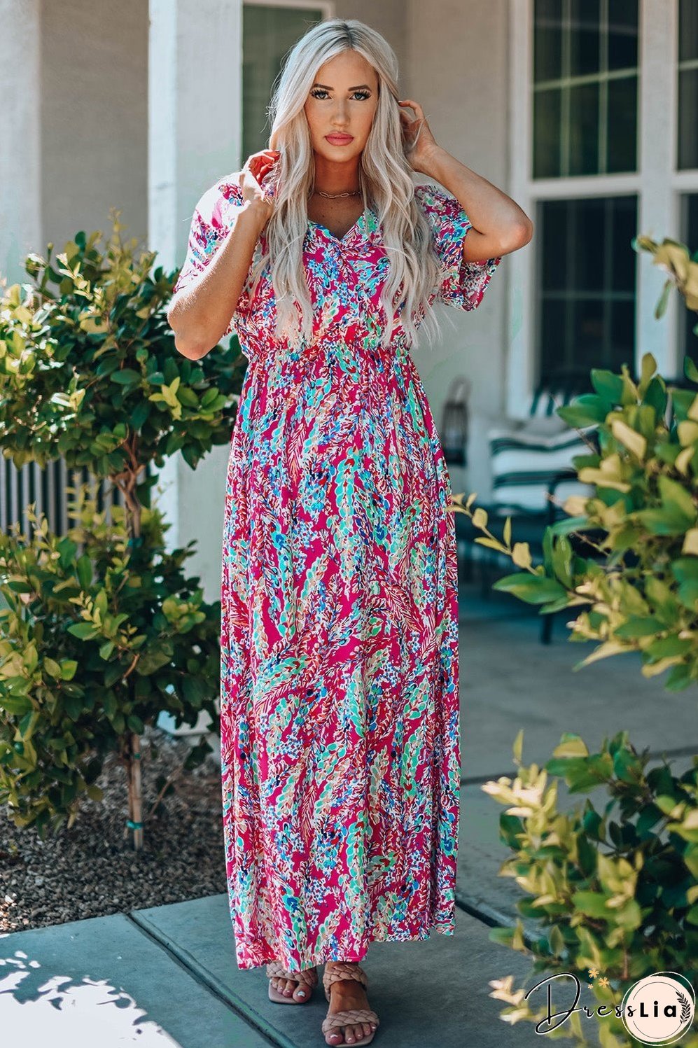Multicolored V-Neck Maxi Dress