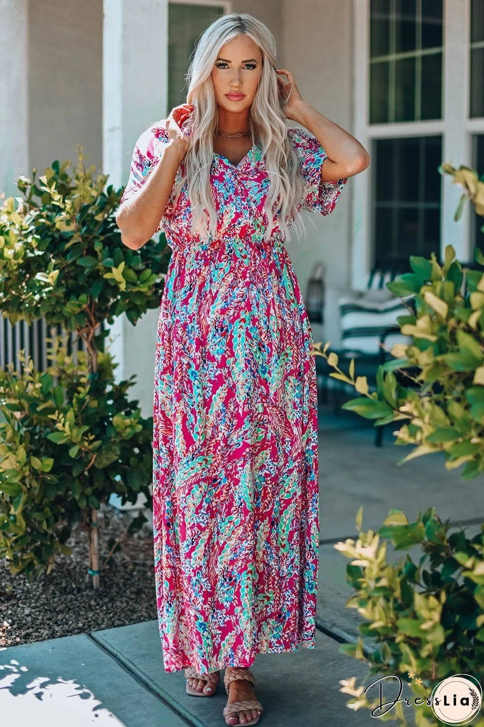 Multicolored V-Neck Maxi Dress