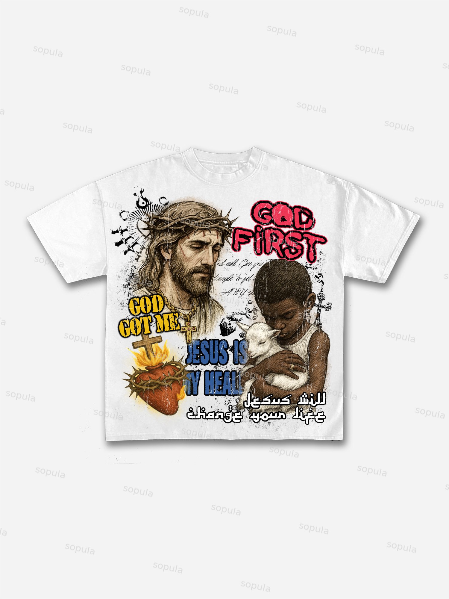 Jesus Is My Healr Vintage Black Boy Graphic Cotton T-shirt - Sopula｜Premium Graphic Tees & Graphic Clothing