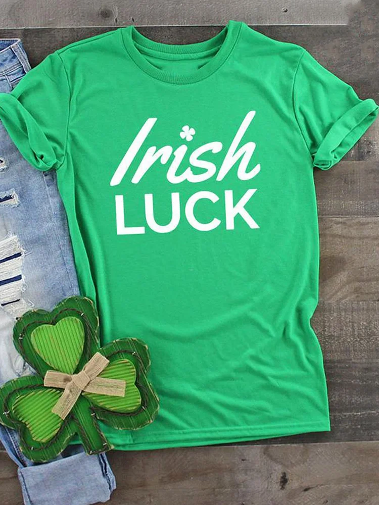 Bestdealfriday Irish Luck St Patricks Day Cotton Blend Casual Shift Short Sleeve Woman's T-Shirts Tops