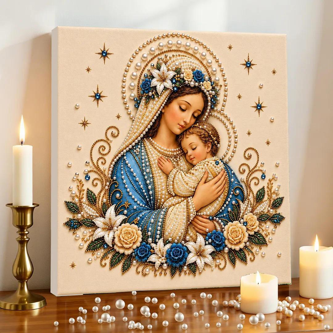 Framed Pearl Painting Kit Sacred Heart Theme 7.87x7.87in