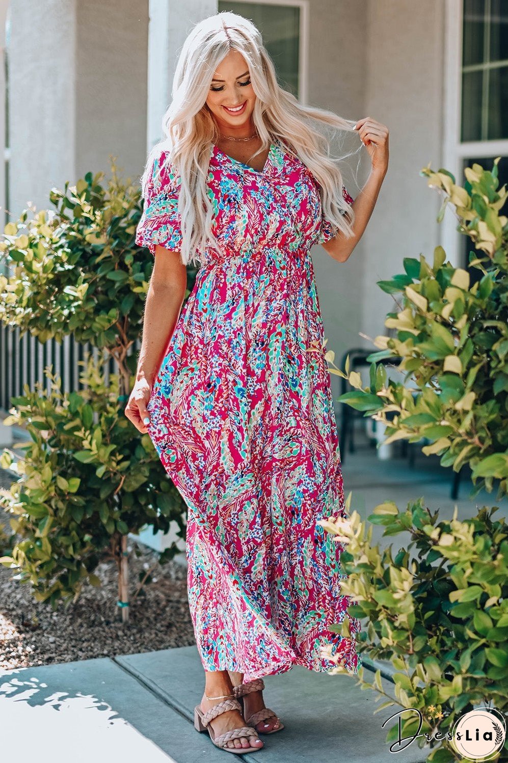 Multicolored V-Neck Maxi Dress