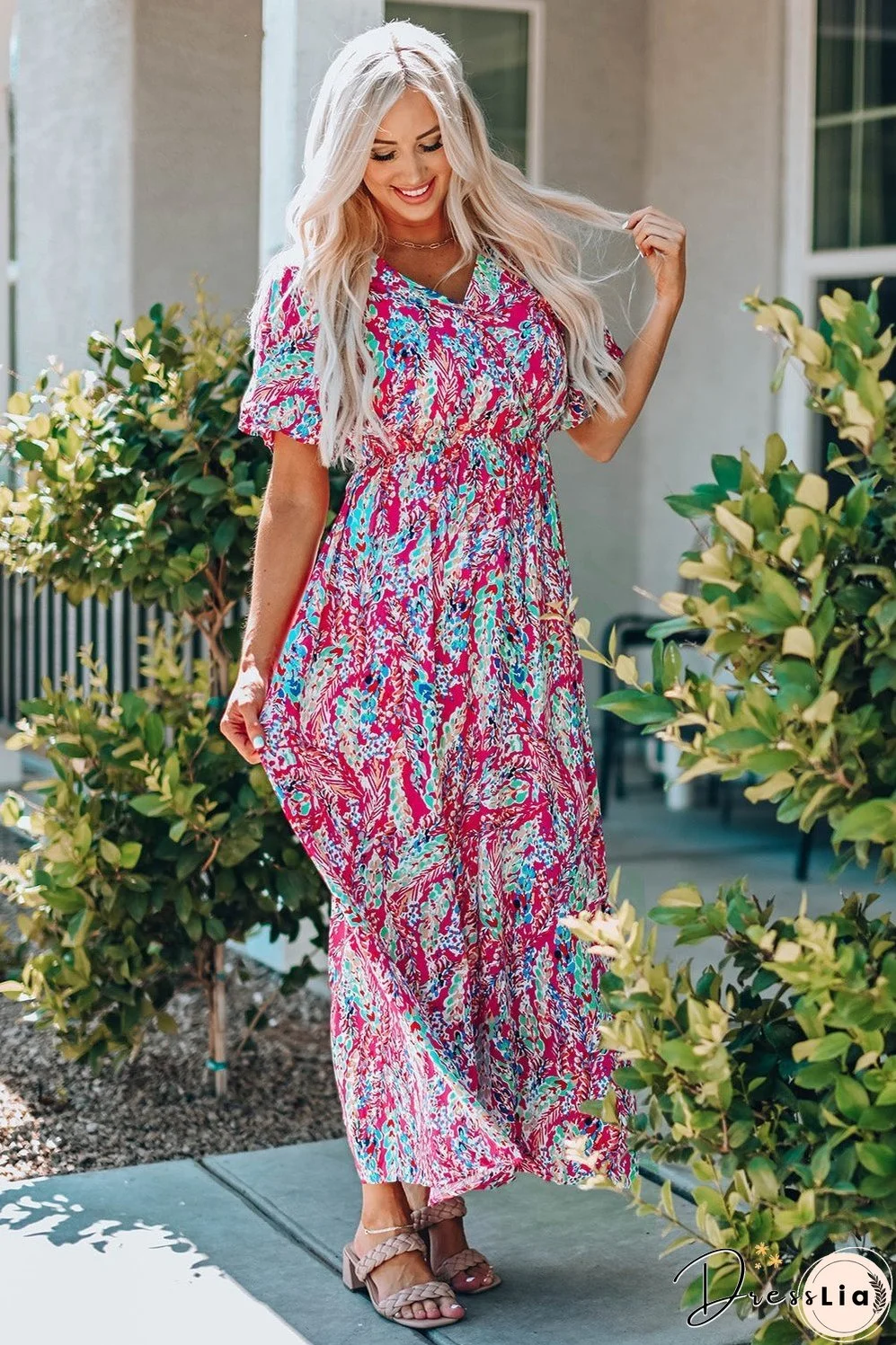 Multicolored V-Neck Maxi Dress